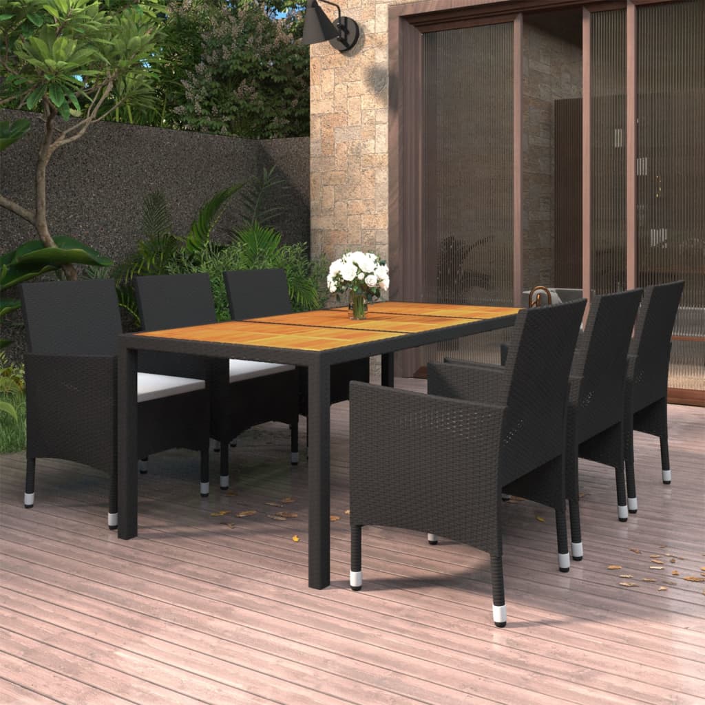 7-tlg. Garten-Essgruppe Poly Rattan Schwarz