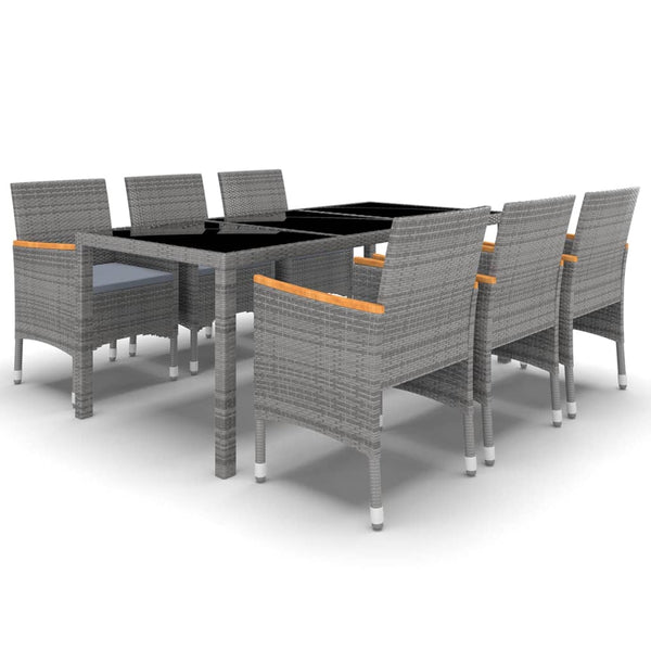 7-tlg. Garten-Essgruppe Poly Rattan und Hartglas Grau