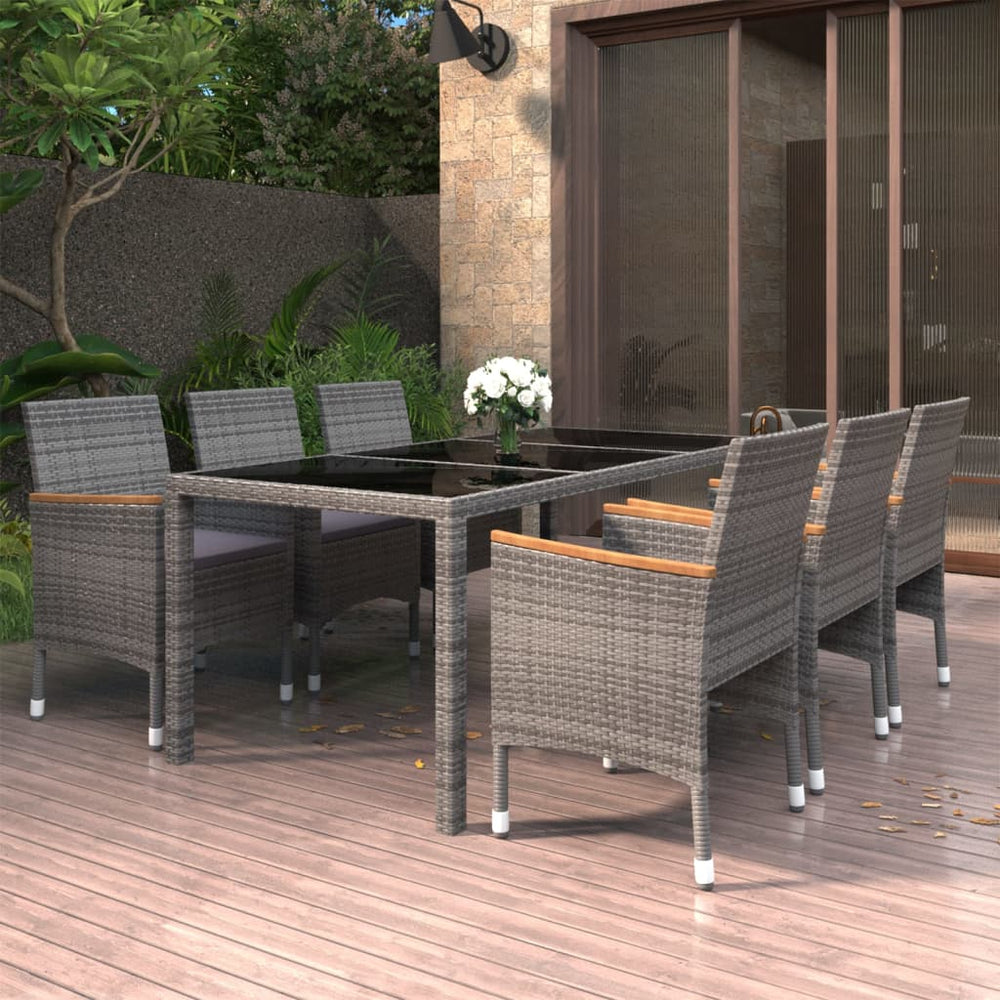 vidaXL Salon de jardin 7 pcs Résine tressée et verre trempé Gris