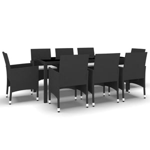 9-tlg. Garten-Essgruppe Poly Rattan Schwarz