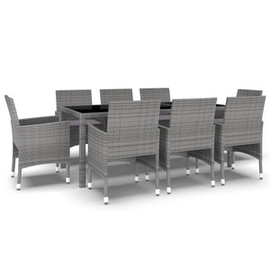 9-tlg. Garten-Essgruppe Poly Rattan Grau