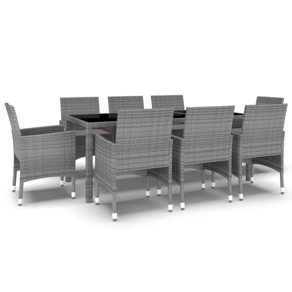 9-tlg. Garten-Essgruppe Poly Rattan Grau