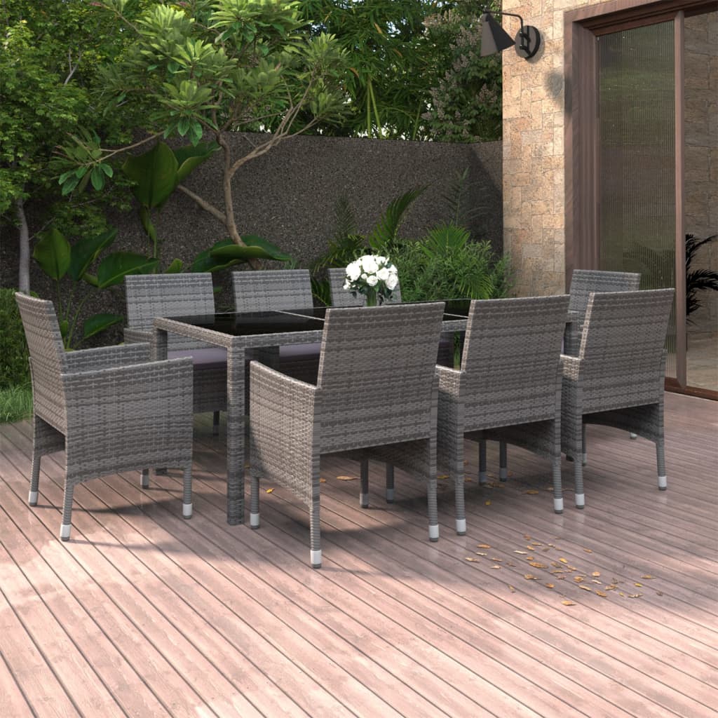 9-tlg. Garten-Essgruppe Poly Rattan Grau