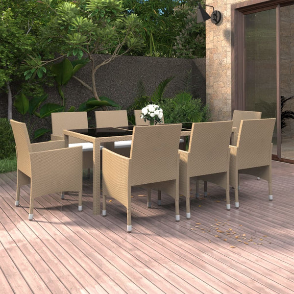9-tlg. Garten-Essgruppe Poly Rattan Beige