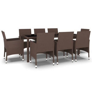 9-tlg. Garten-Essgruppe Poly Rattan Braun