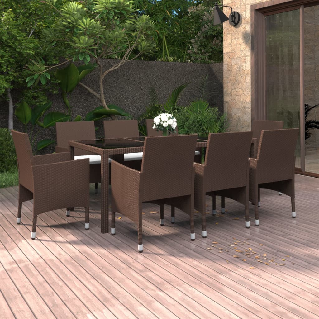 9-tlg. Garten-Essgruppe Poly Rattan Braun
