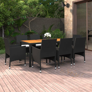 9-tlg. Garten-Essgruppe Poly Rattan Schwarz