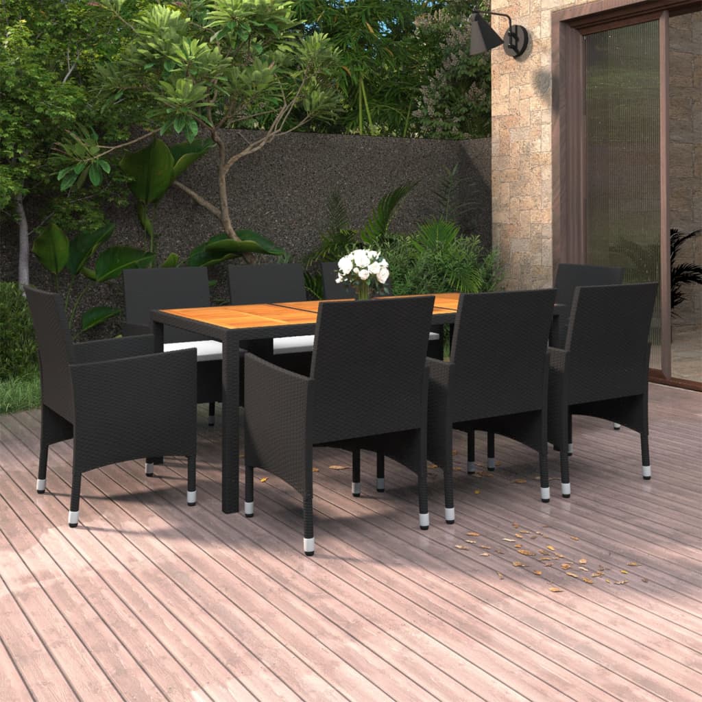 9-tlg. Garten-Essgruppe Poly Rattan Schwarz