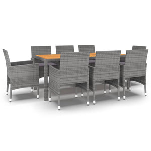 9-tlg. Garten-Essgruppe Poly Rattan Grau