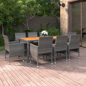 9-tlg. Garten-Essgruppe Poly Rattan Grau