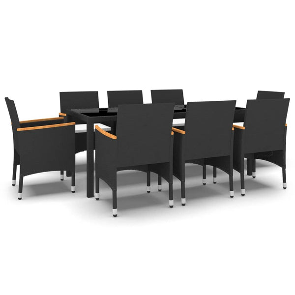 9-tlg. Garten-Essgruppe Poly Rattan Schwarz