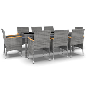 9-tlg. Garten-Essgruppe Poly Rattan Grau