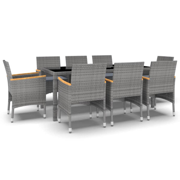 9-tlg. Garten-Essgruppe Poly Rattan Grau