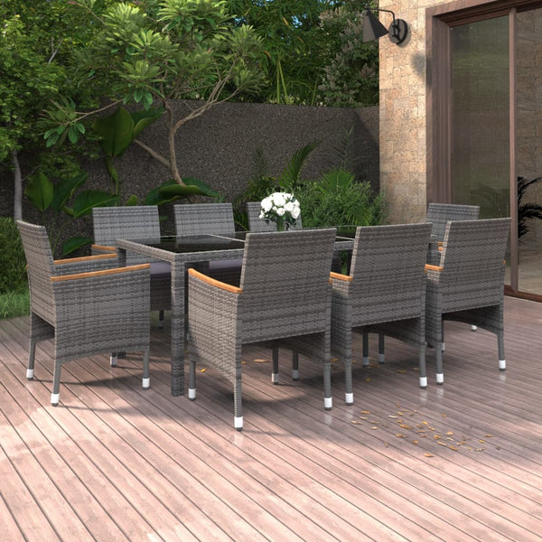 9-tlg. Garten-Essgruppe Poly Rattan Grau
