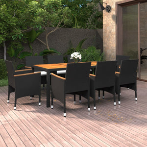 9-tlg. Garten-Essgruppe Poly Rattan Schwarz