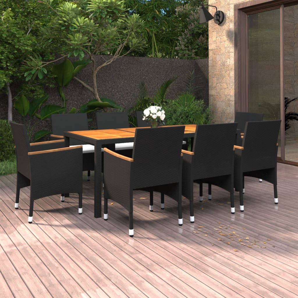 9-tlg. Garten-Essgruppe Poly Rattan Schwarz