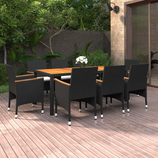 9-tlg. Garten-Essgruppe Poly Rattan Schwarz