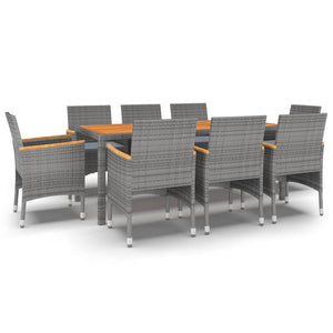 9-tlg. Garten-Essgruppe Poly Rattan Grau