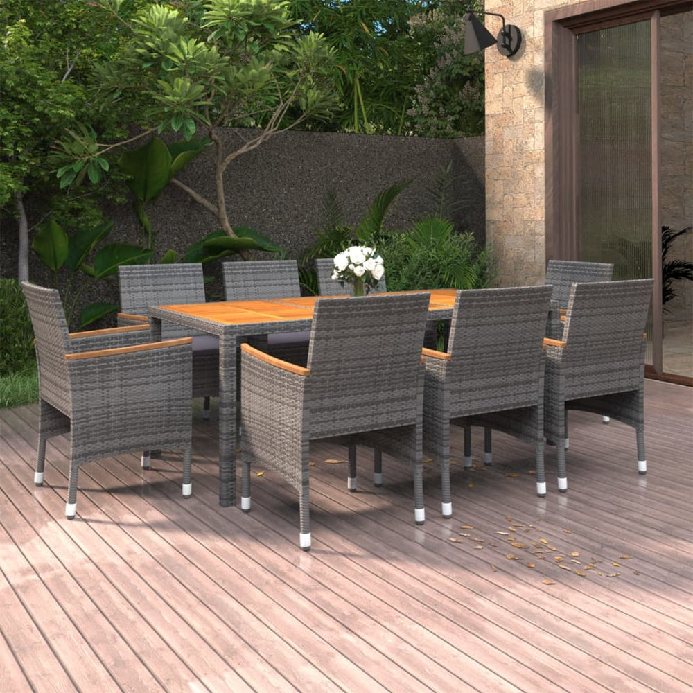 vidaXL Salon de jardin à dîner 9 pcs Résine tressée Gris