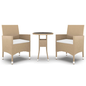 3-tlg. Garten-Essgruppe Poly Rattan Beige