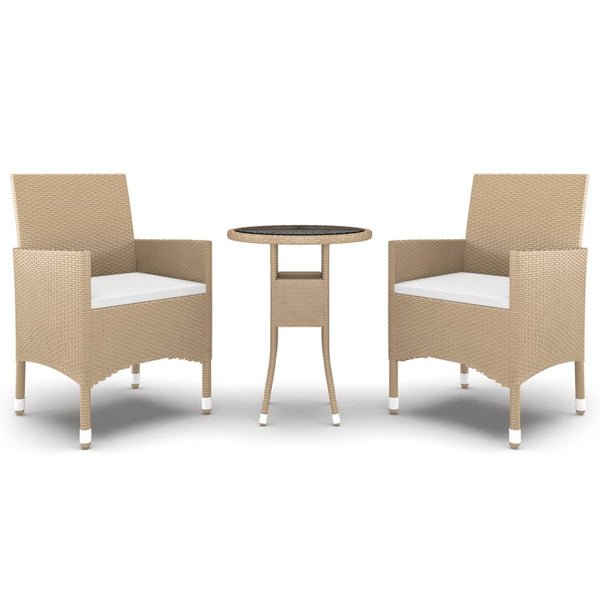 3-tlg. Garten-Essgruppe Poly Rattan Beige