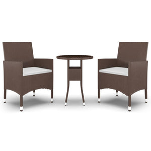 3-tlg. Garten-Essgruppe Poly Rattan Braun