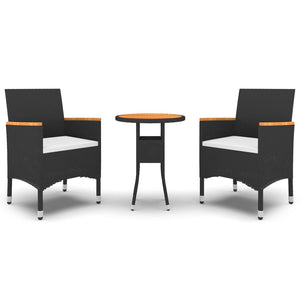 3-tlg. Garten-Essgruppe Poly Rattan Schwarz