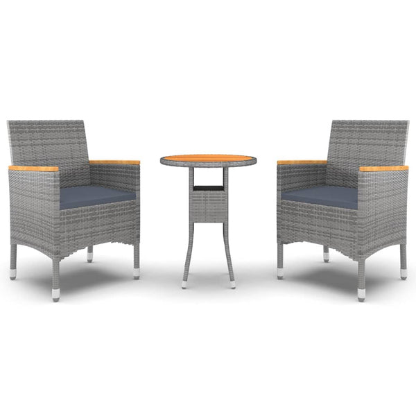 3-tlg. Garten-Essgruppe Poly Rattan Grau