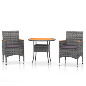3-tlg. Garten-Essgruppe Poly Rattan Grau