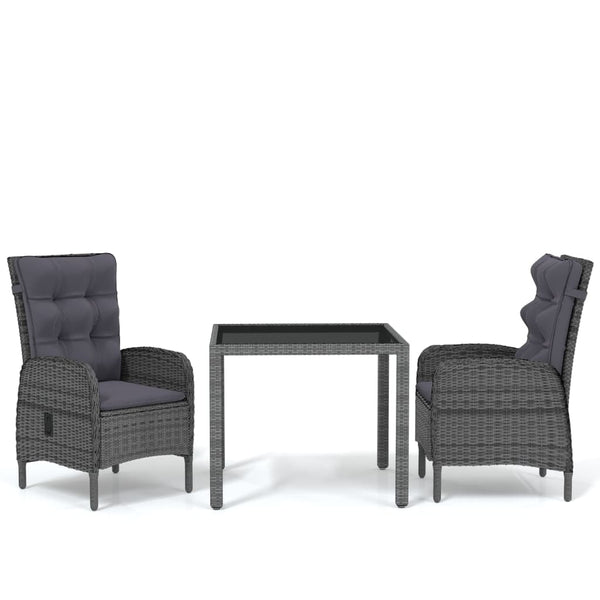 3-tlg. Garten-Essgruppe Poly Rattan Grau