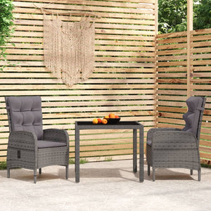 3-tlg. Garten-Essgruppe Poly Rattan Grau