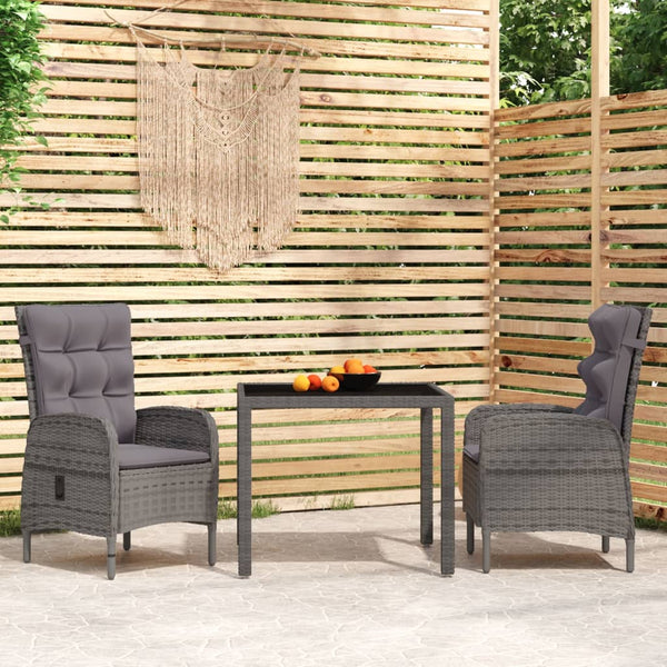 3-tlg. Garten-Essgruppe Poly Rattan Grau