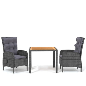 3-tlg. Garten-Essgruppe Poly Rattan Grau