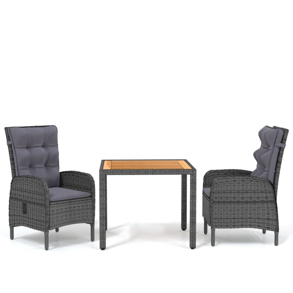 3-tlg. Garten-Essgruppe Poly Rattan Grau