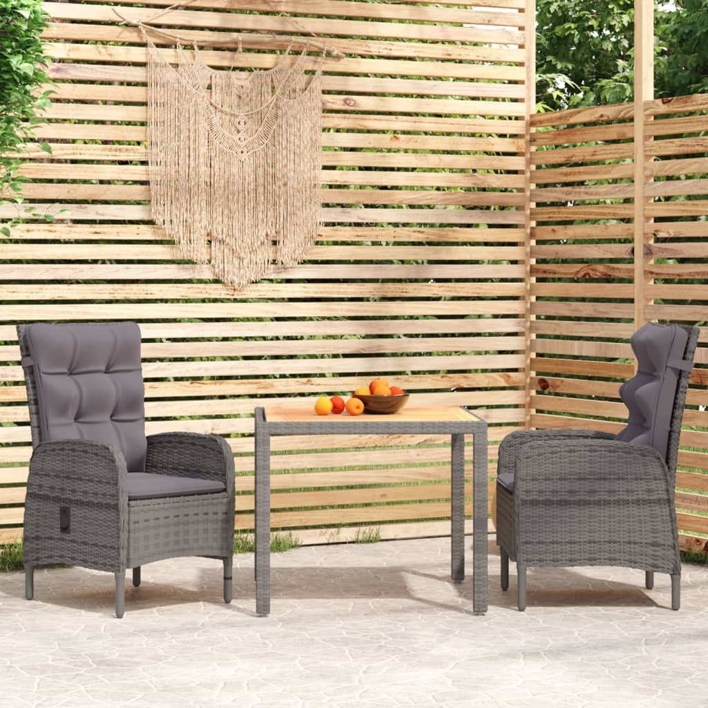 3-tlg. Garten-Essgruppe Poly Rattan Grau