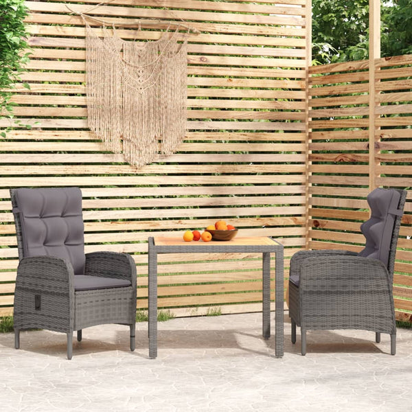 3-tlg. Garten-Essgruppe Poly Rattan Grau