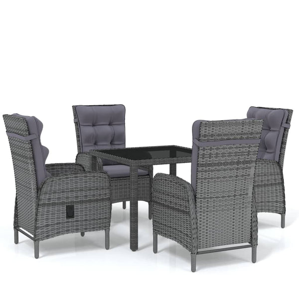5-tlg. Garten-Essgruppe Poly Rattan Grau