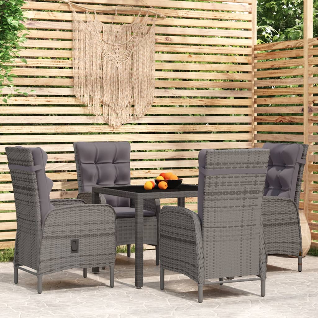 5-tlg. Garten-Essgruppe Poly Rattan Grau
