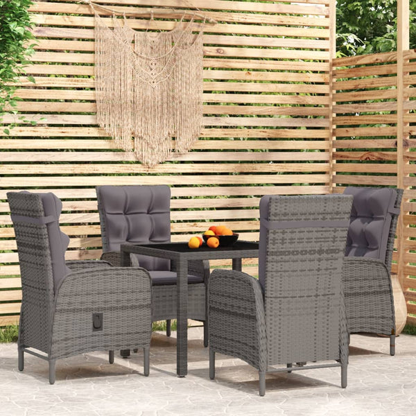 5-tlg. Garten-Essgruppe Poly Rattan Grau
