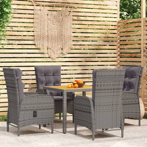 5-tlg. Garten-Essgruppe Poly Rattan Grau