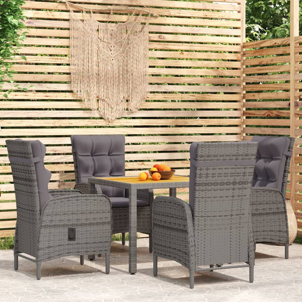 5-tlg. Garten-Essgruppe Poly Rattan Grau