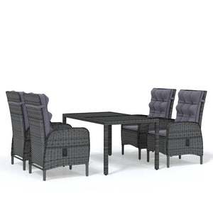 5-tlg. Garten-Essgruppe Poly Rattan Grau