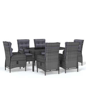 7-tlg. Garten-Essgruppe Poly Rattan Grau
