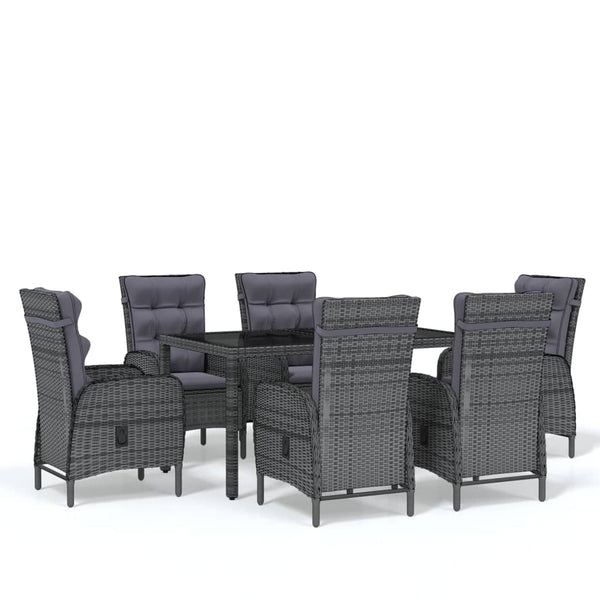 7-tlg. Garten-Essgruppe Poly Rattan Grau