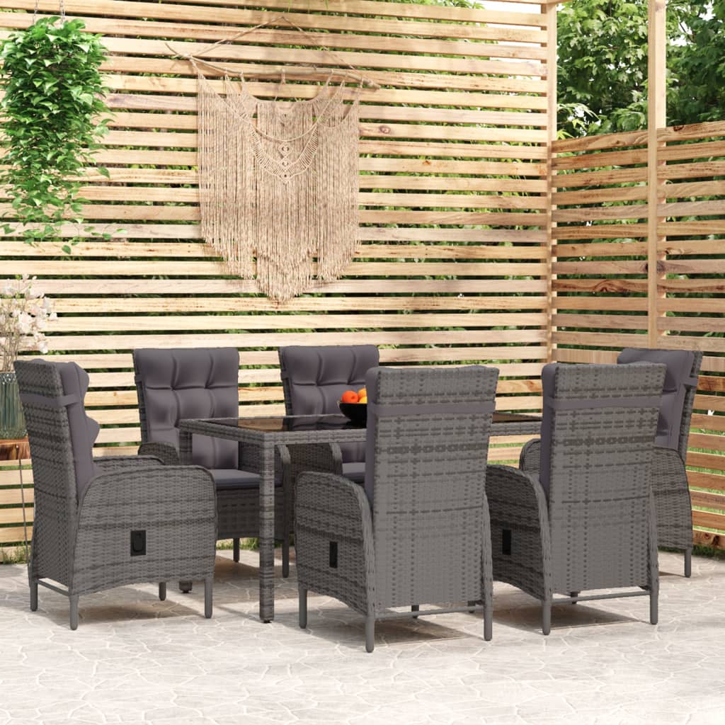 7-tlg. Garten-Essgruppe Poly Rattan Grau