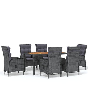 7-tlg. Garten-Essgruppe Poly Rattan Grau