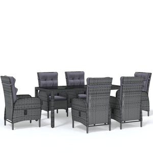 7-tlg. Garten-Essgruppe Poly Rattan Grau