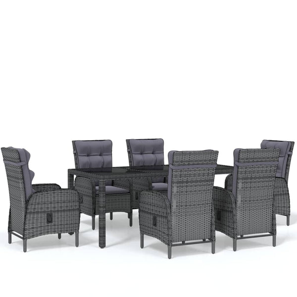 7-tlg. Garten-Essgruppe Poly Rattan Grau