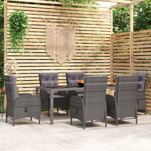 7-tlg. Garten-Essgruppe Poly Rattan Grau