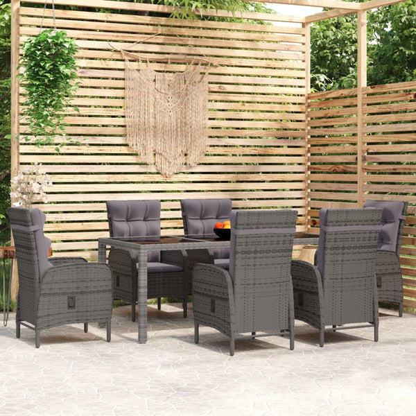 7-tlg. Garten-Essgruppe Poly Rattan Grau